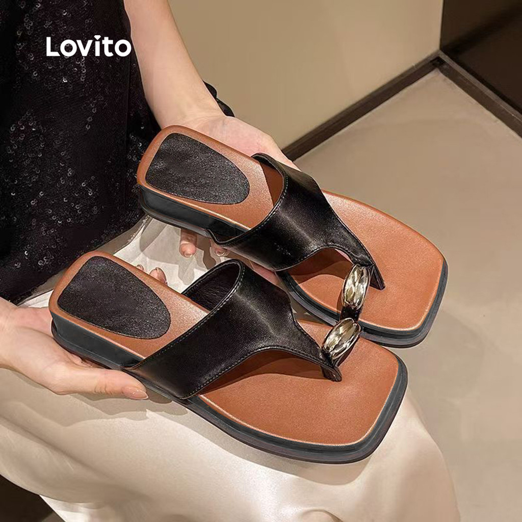 Lovito صندل مسطّح بألوان متباينة — أبيض — صورة 3