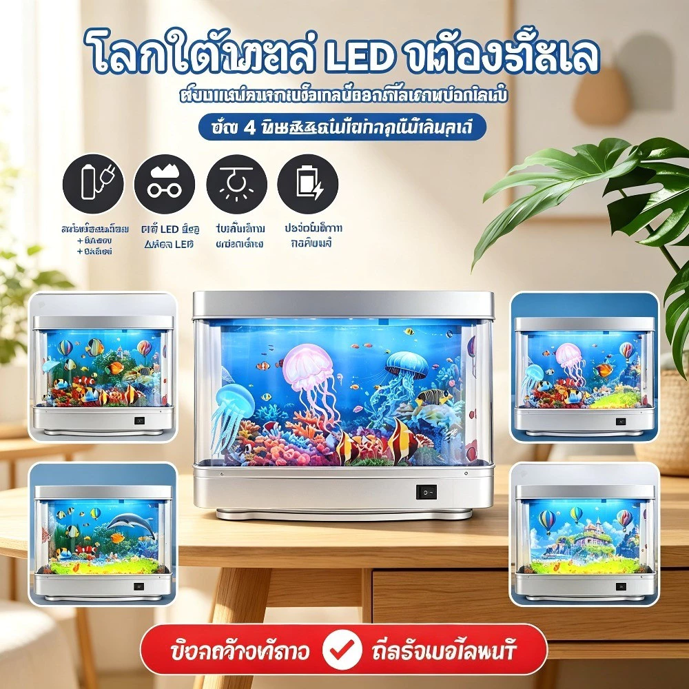 🐠✨ตู้ปลาเลโก้ขนาดเล็ก พิพิธภัณฑ์สัตว์น้ำแสงLEDฑ์สัตว์น้ำนำตู้ปลาทองทองตกแต่งห้องมินิพิพิธภัณฑ์สัตว์น้ำ Fish Tank