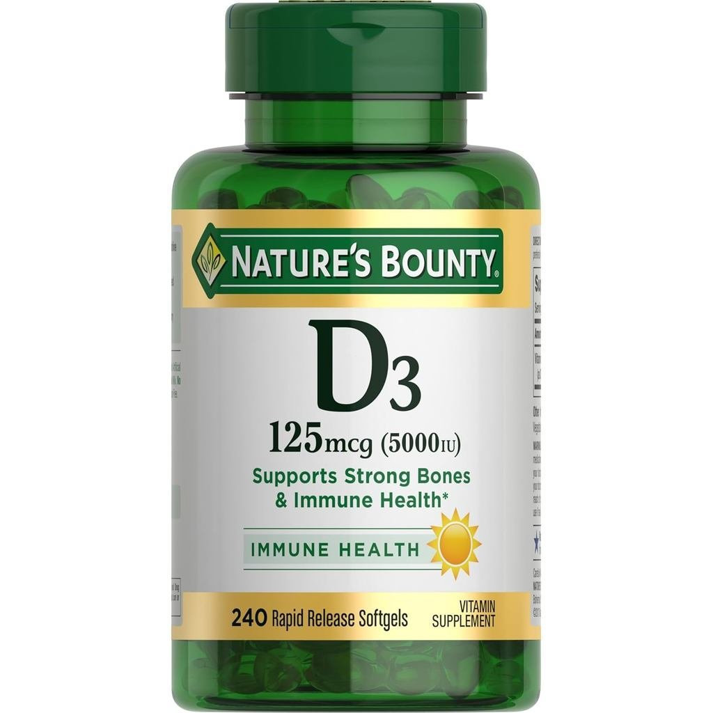 Nature's Bounty Vitamin D3 5000IU 240 Rapid Release Softgels, Sunshine Vitamin for Whole-Body Immune Care