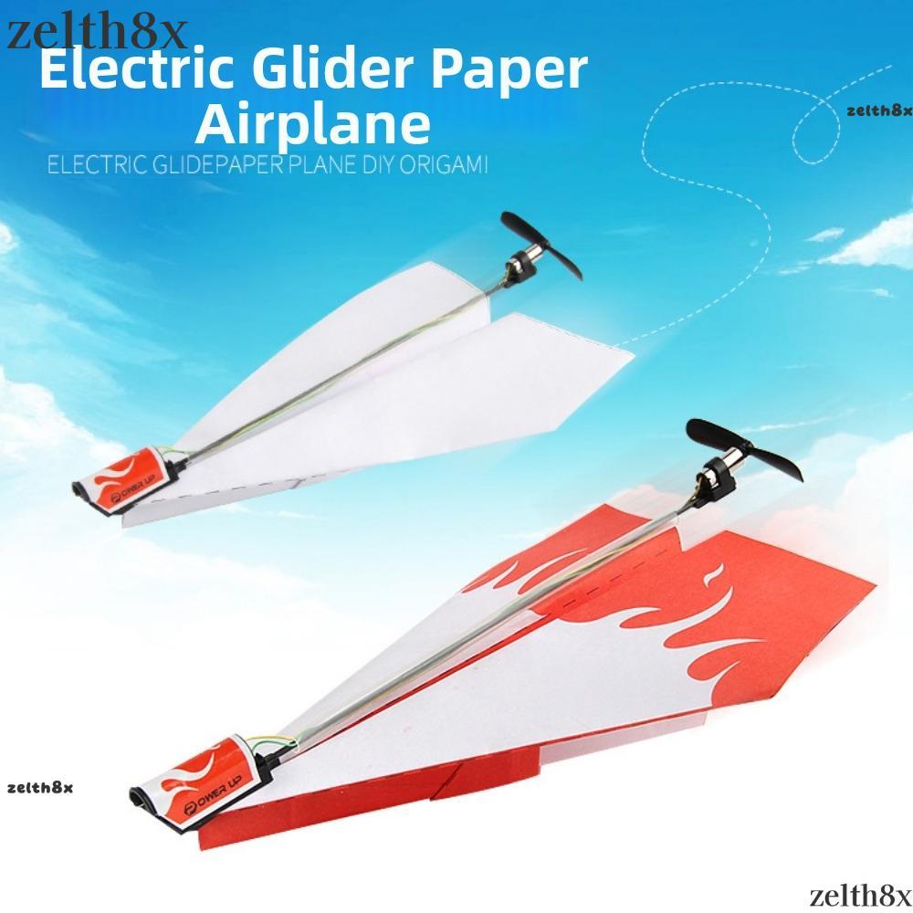 ZELTH DIY Motor Power Plane, เครื่องบินสีแดงและสีขาวแบบชาร์จไฟได้ Rc พับกระดาษรุ่น, กระดาษและพลาสติก