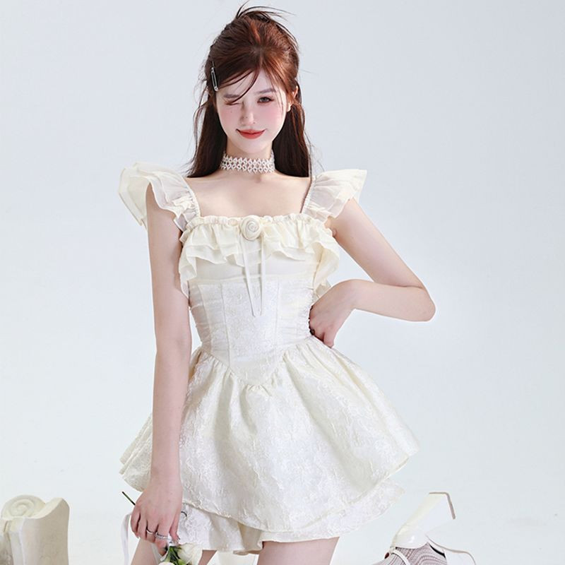 Y2K Sweet Spice Tiered Dress Set พร้อมแขนระบาย
