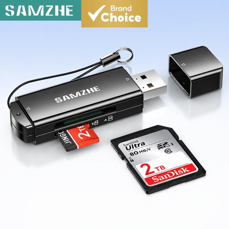 SAMZHE เครื่องอ่านการ์ด USB 2.0 ช่องเสียบคู่ SD/TF อ่านเร็วสูง สําหรับกล้อง DSLR โทรศัพท์ iPad กล้องติดรถยนต์ โดรน กล้องวงจรปิด