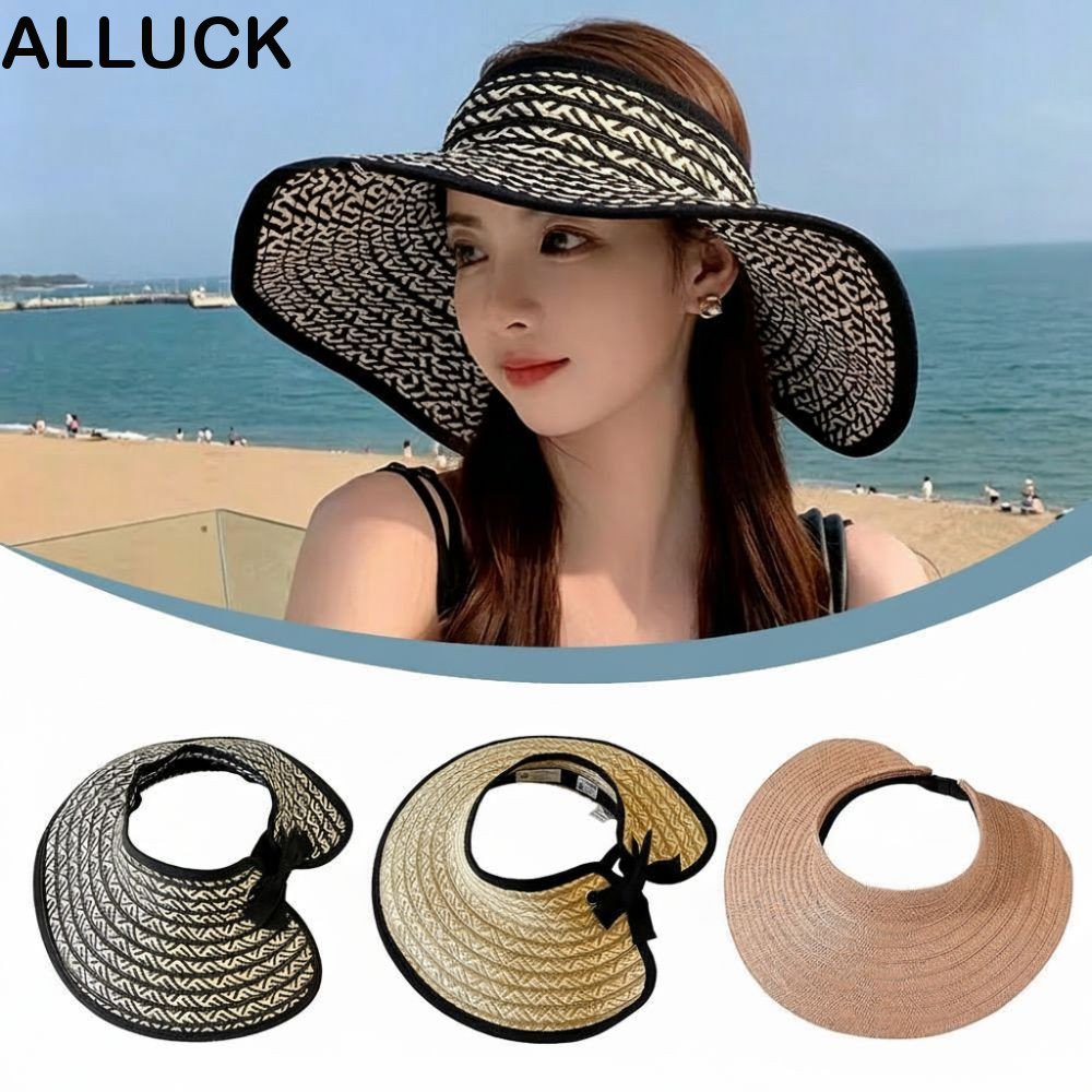 ALLUCK หมวกฟาง, หมวกคลุมหน้า UV-Resistant Visor Wide Brim Visor, อินเทรนด์ UV Protection Beach Visor