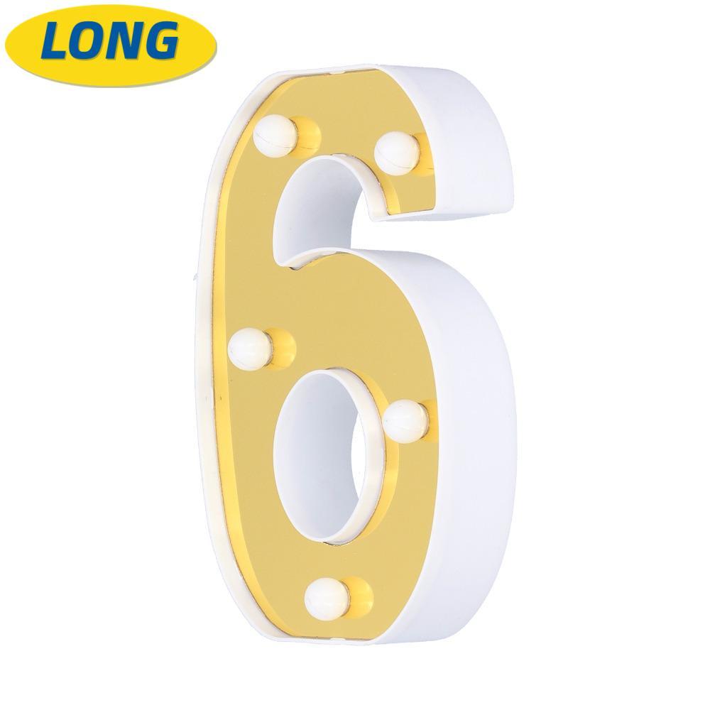 โคมไฟป้าย LONNGZHUAN, Number 6 6 LED Number Light, Festive Warm White Light Gold แบตเตอรี่ขับเคลื่อน