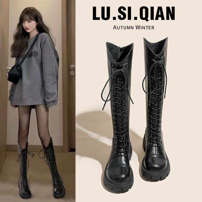 [แนะนํา] Knight Boots Boots 2026 ฤดูใบไม้ร่วงฤดูหนาวขนแกะ Plus Velvet Snow Boots หนา Soled Non-Knee 