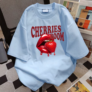 เสื้อยืดโอเวอร์ไซซ์ผู้หญิง ผ้านุ่มหนา CHERRIES แฟชั่นสไตล์เกาหลี [งานเกรดพรีเมียม งานเกรด A]
