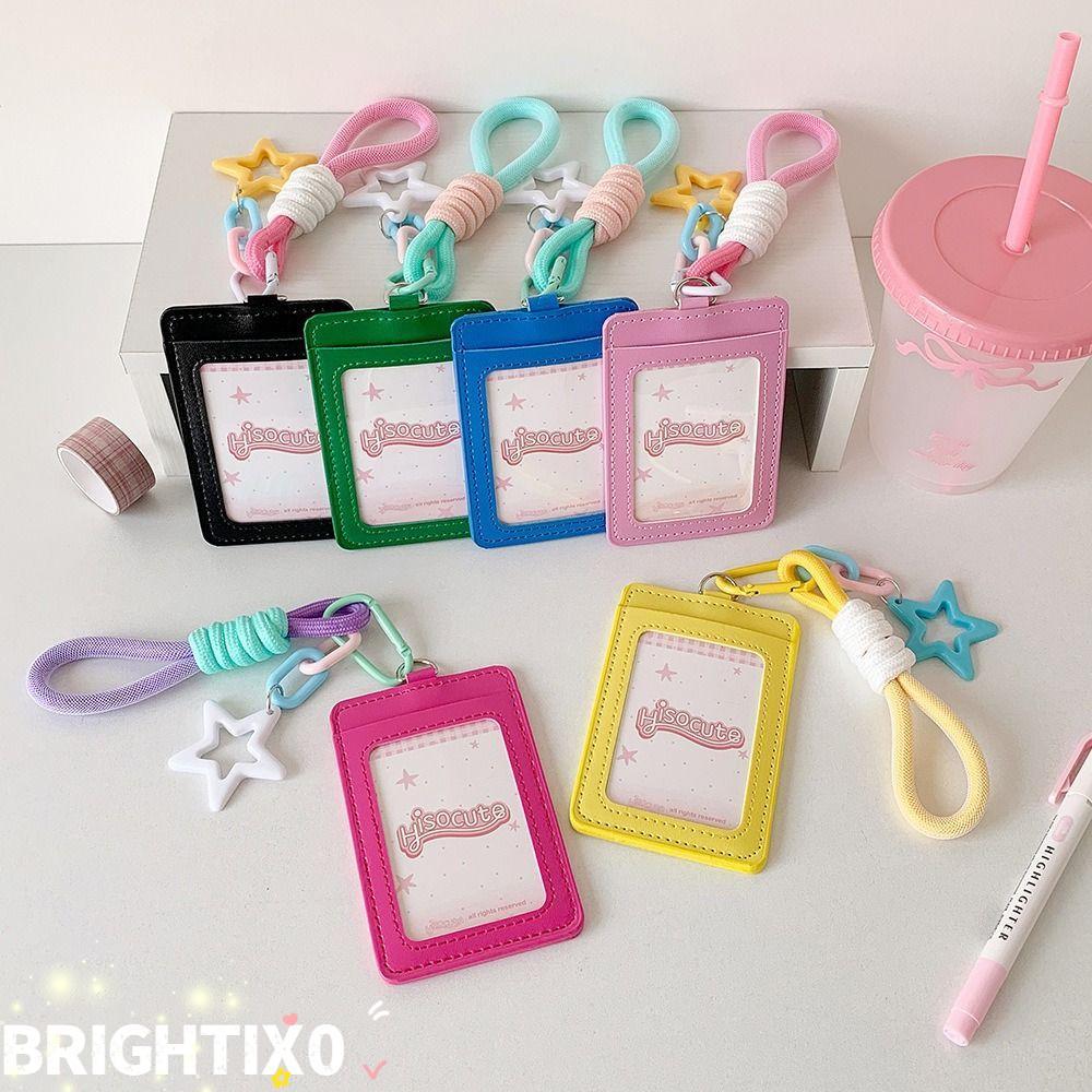 BRIGHTIX0 Photos Protective Cover, with Star Pendant PU Leather Card Holder, Double Card Slot ID Car