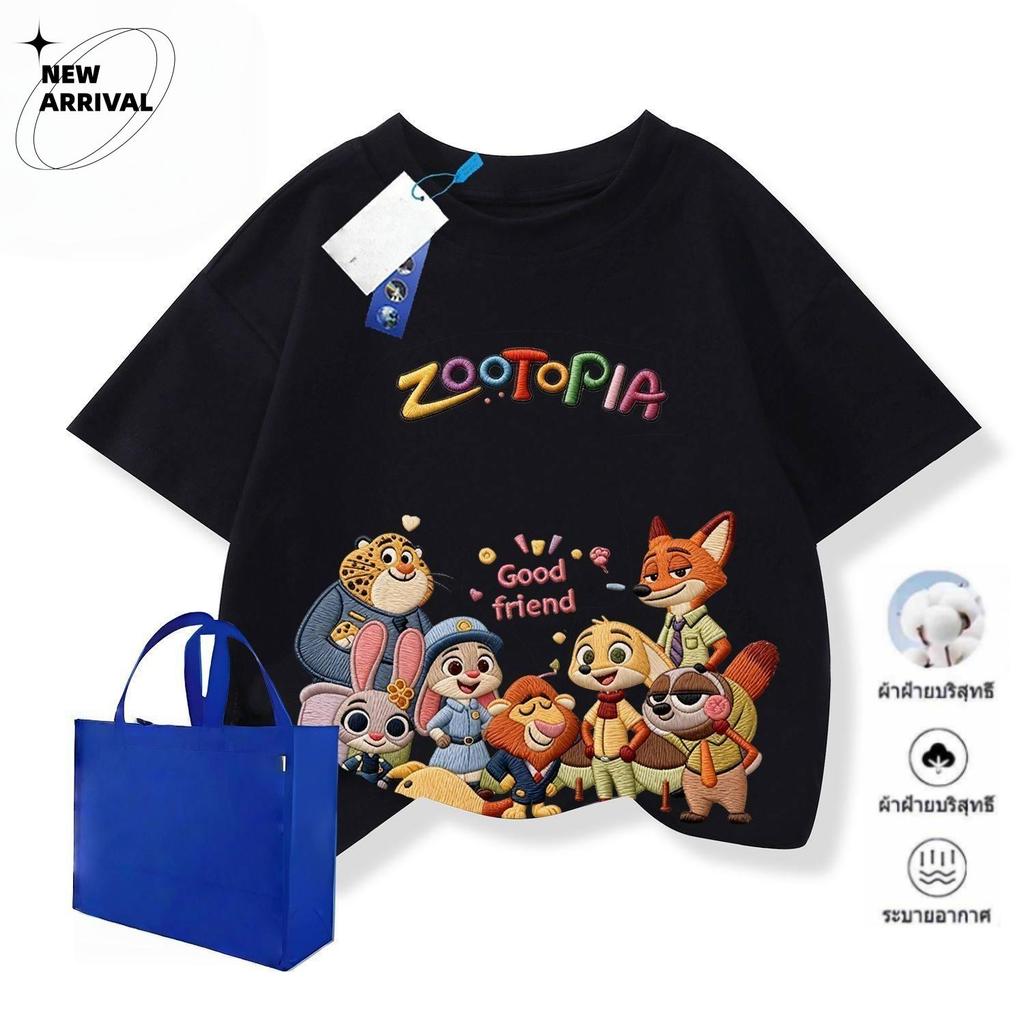(จัดส่งตลอด 24 ชั่วโมง) Zootopia ซูโทเปีย เสื้อยืดแขนสั้นเด็กผ้าฝ้ายบริสุทธิ์ ฤดูร้อน ลายการ์ตูนใหม่ สไตล์แฟชั่นสำหรับเด