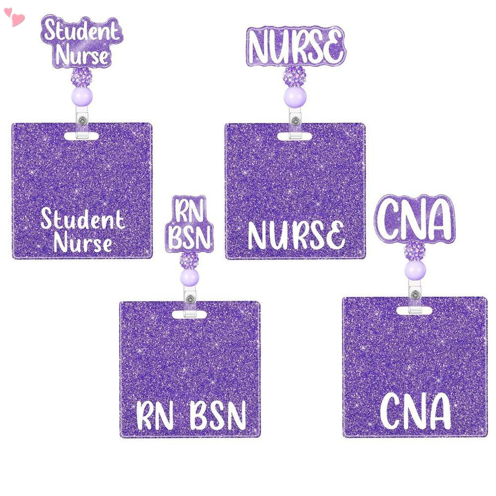 สีม่วง Glitter ลูกปัดพยาบาล Retractable Badge Reel ป้าย Buddy ผู้ถือพยาบาลนักเรียน RN BSN CNA อะคริล