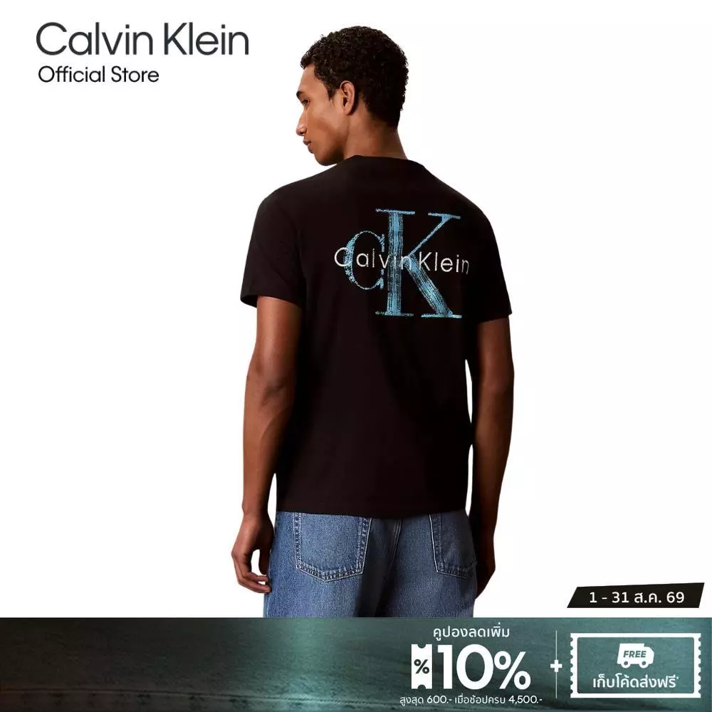 CALVIN KLEIN เสื้อยืดคอกลมผู้ชาย Brushstroke Monologo Graphic ทรง Regular รุ่น 4RG891G UB1-สีดำ