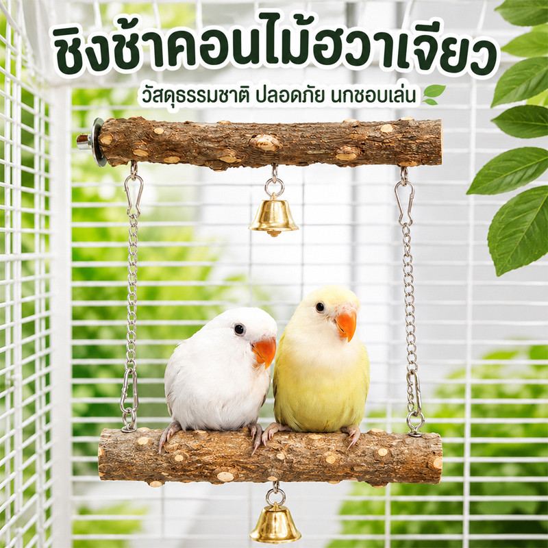 ชิงช้ากิ่งไม้นกแก้ว ชิงช้านก แท่งเดี่ยว ชิงช้าไม้ แขวนกรงได้ ของเล่นนก คอนยืน นกแก้ว ฟอพัส หงส์หยก