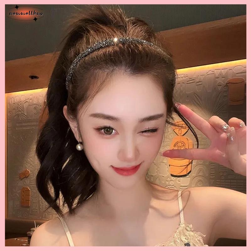 ลื่น Rhinestone ผม Hoops ผู้หญิงฟันยืดหยุ่น s สําหรับผู้หญิงเงาหรูหราผม Hoops