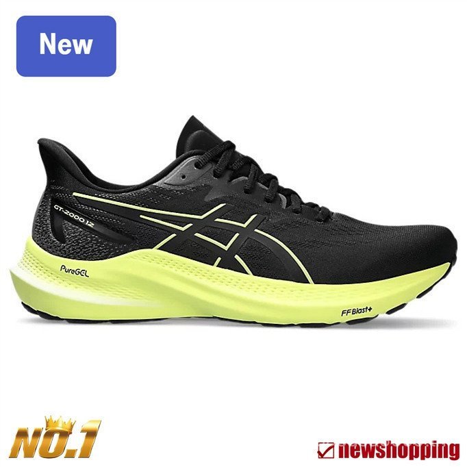 ASICS GT-2000 12 รองเท้าวิ่งกีฬาสันทนาการสําหรับบุรุษและสตรีสีดําสีเหลือง VAEK