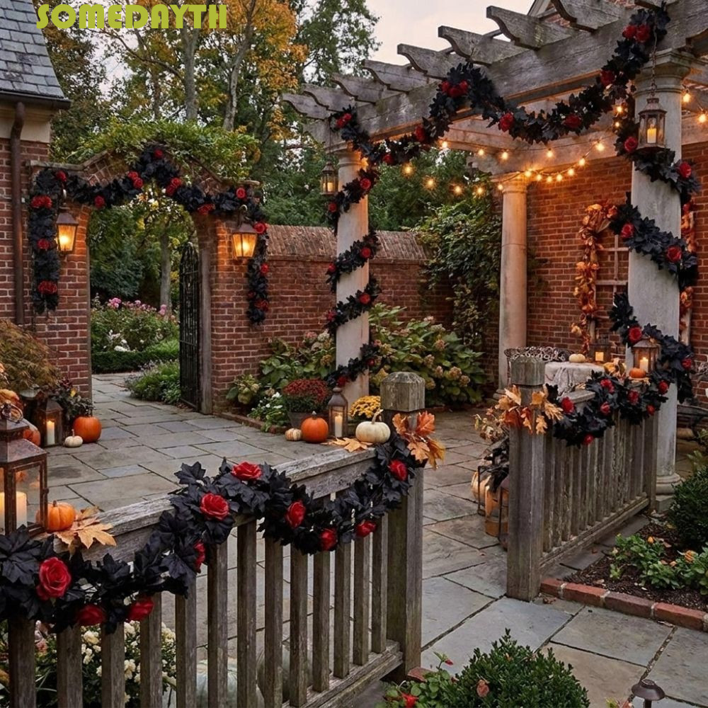 SOMEDAY ฮาโลวีน Maple Leaf Rose Vine, สไตล์โกธิคเหมือนจริง Maple Leaf Garland, เตาผิง Maple Leaf Vin