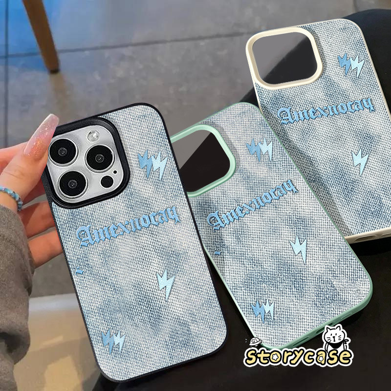 สำหรับ OPPO Reno 16 15 16F 11 12 13F 15 10 13 14 Reno 15 14 10 Pro เคสโทรศัพท์สไตล์เท่ ลายฟ้าผ่าตัวอักษร ผ้าจำลองยีน