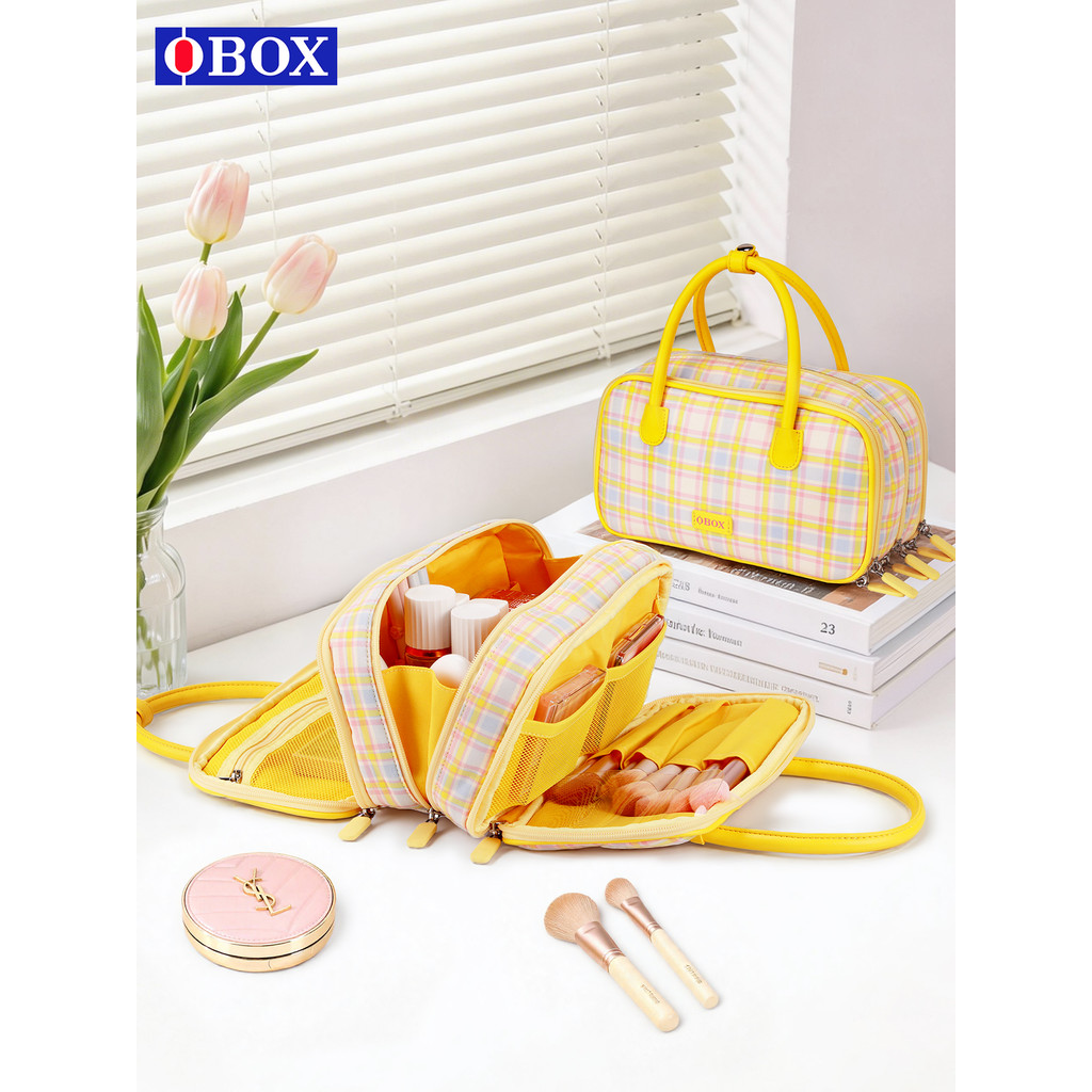 OBOX กระเป๋าเครื่องสําอางความจุขนาดใหญ่หญิง Partition Storage กระเป๋าเก็บเครื่องสําอางแบบพกพา Outing