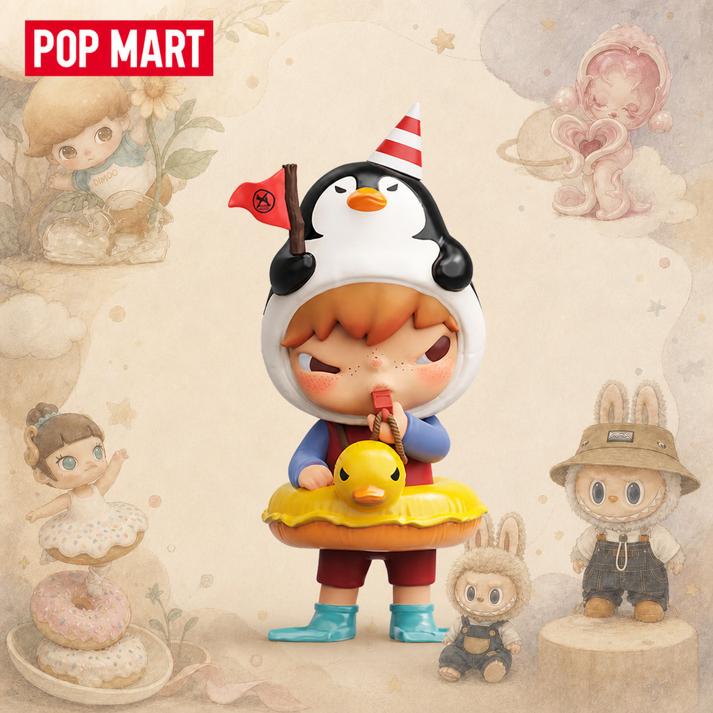 P POPMART Hirono Penguin Lifeguard รูปของขวัญเครื่องประดับของแท้