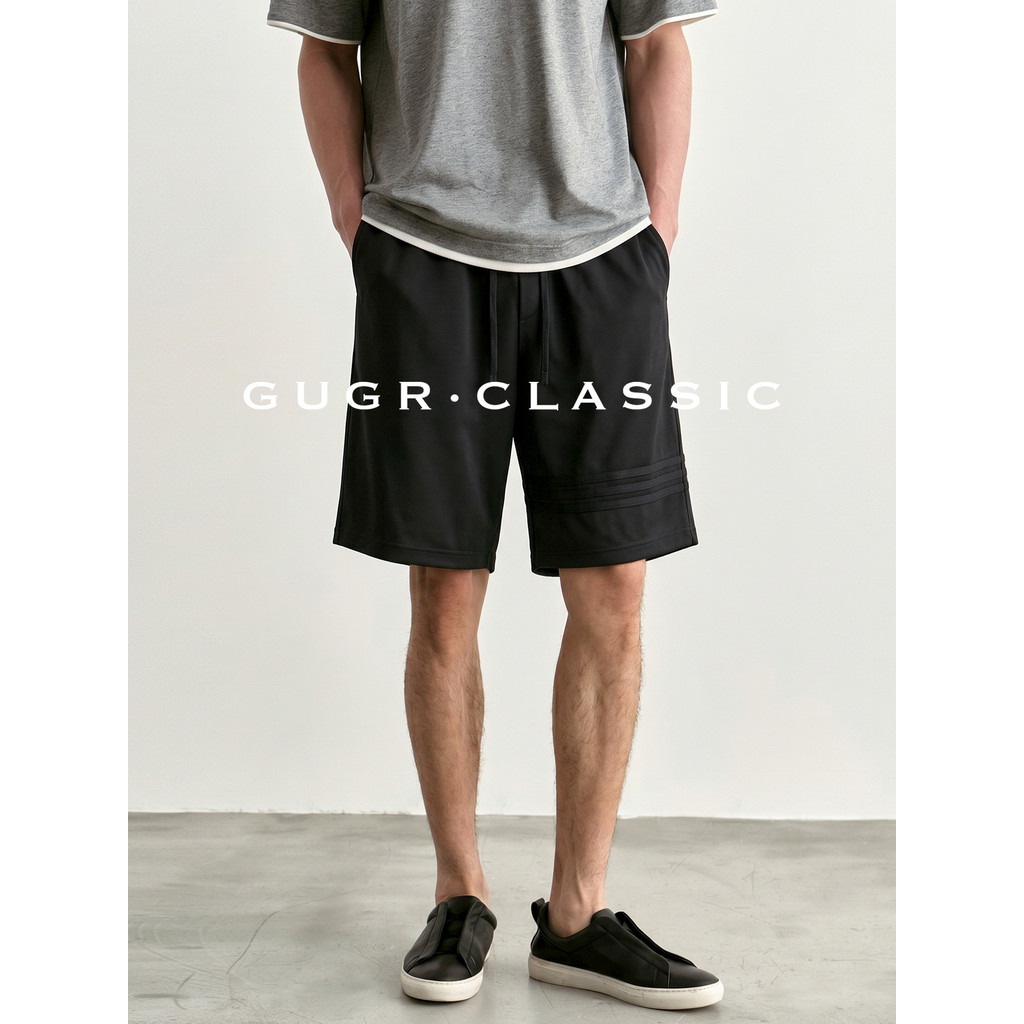 GUGR [Urban Commuter] Three Bar Design Heavy Sports Casual Shorts กางเกงผู้ชายกางเกงครอปฤดูร้อน
