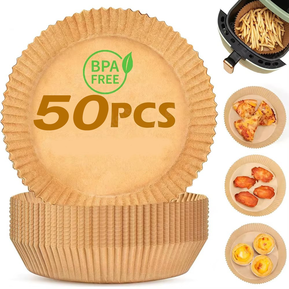 กระดาษซับกระดาษ Airfryer Non-Stick 50 ชิ้น/กระดาษทอดกันน้ํามันแบบใช้แล้วทิ้ง