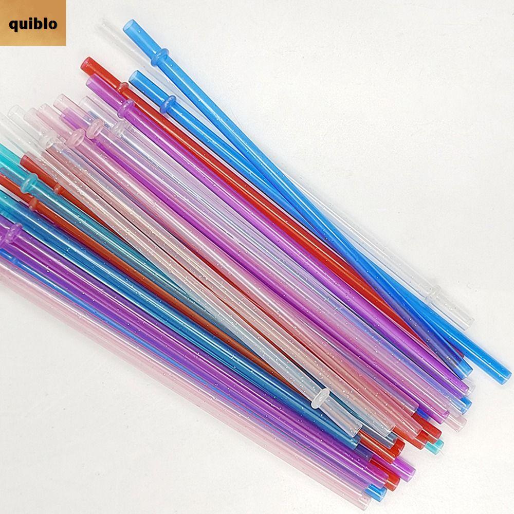 QUIBLO 1PC Glitter Straw, นํากลับมาใช้ใหม่รถ Travel Cup Straw ผงทองหลอดพลาสติก, พร้อมแปรงทําความสะอา