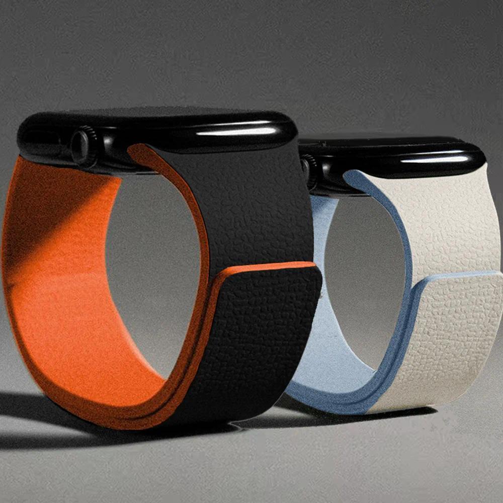 สายซิลิโคนแม่เหล็กยางรัดสร้อยข้อมือเข็มขัดสําหรับ IWatch Apple Watch Ultra/SE 3 2 Series 11 10 9 8 7