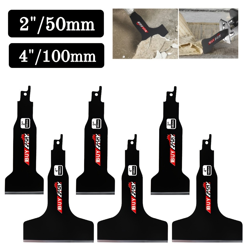 6 ชิ้นลูกสูบเลื่อย Scraper ใบมีดชุด 2 นิ้ว 50 มม.และ 4 นิ้ว 100 มม.Heavy-Duty เหล็ก 1/2 "Universal Shank สําหรับวอลล์เปเปอร์สีกาวกําจัดสารตกค้าง Sabre เลื่อยอุปกรณ์เสริมสําหรับ Home