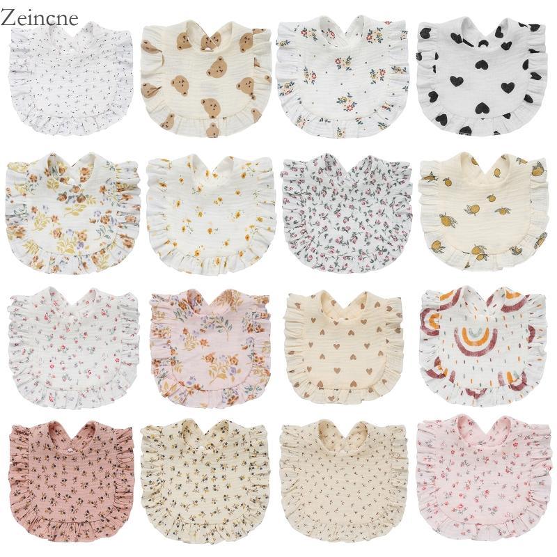 Zein ผ้าฝ้าย Ruffles Bib ทารกแรกเกิด Bib Bibs Burp ผ้า 1 ขั้นตอนหัวเข็มขัด Bib ผ้าพันคอคอ