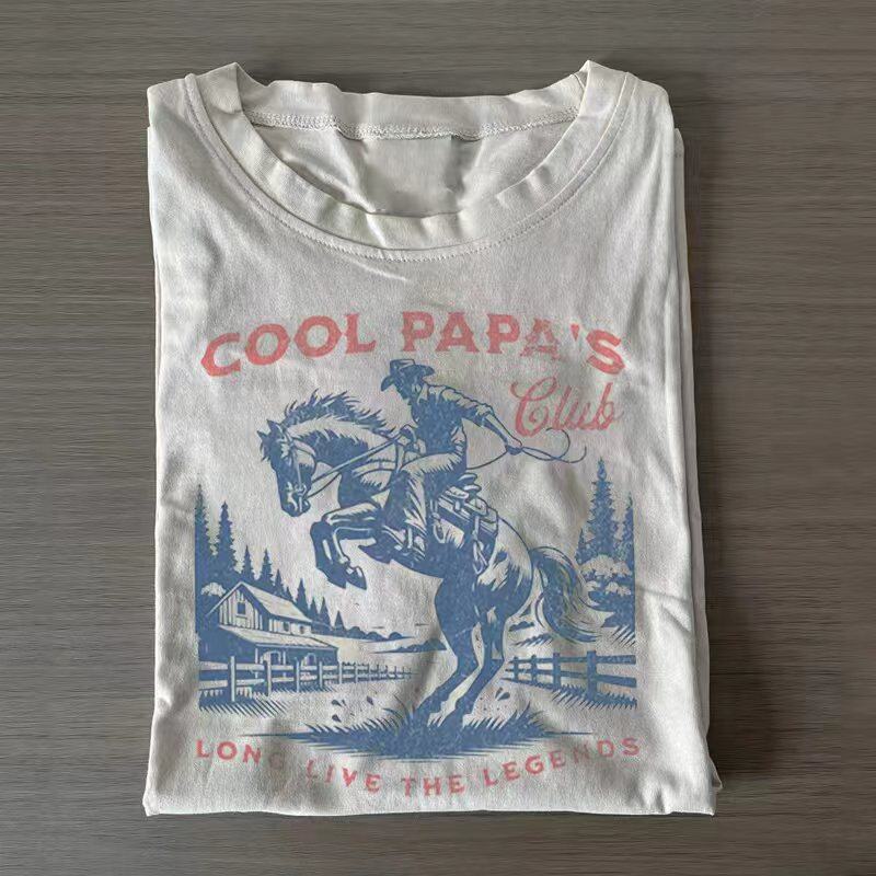 Cool Papas Club Shirt เสื้อยืด Retro Cowboy Papa