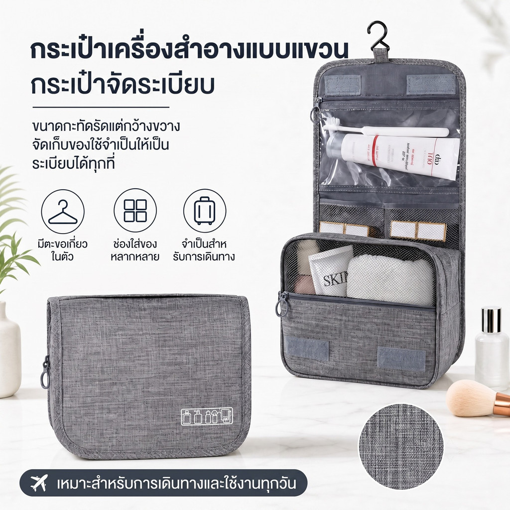 กระเป๋าใส่อุปกรณ์อาบน้ํา Oxford แบบแขวน กระเป๋าใส่เครื่องสําอางสําหรับเดินทาง กระเป๋าจัดระเบียบอุปกรณ์อาบน้ําในห้องน้ํา กระเป๋าเก็บดูแลผิวแบบพกพา