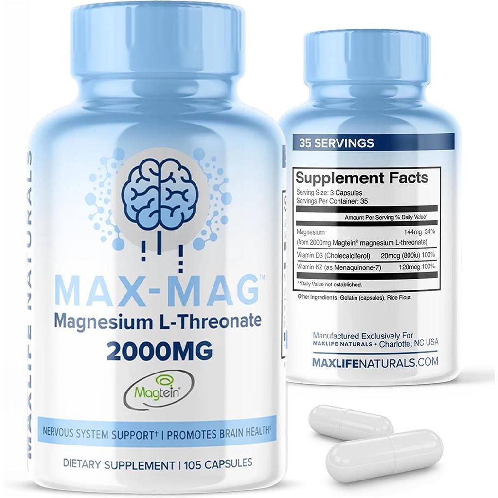 MaxLife Naturals Max-Mag Magnesium L-Threonate 2000mg อาหารเสริม USA Made