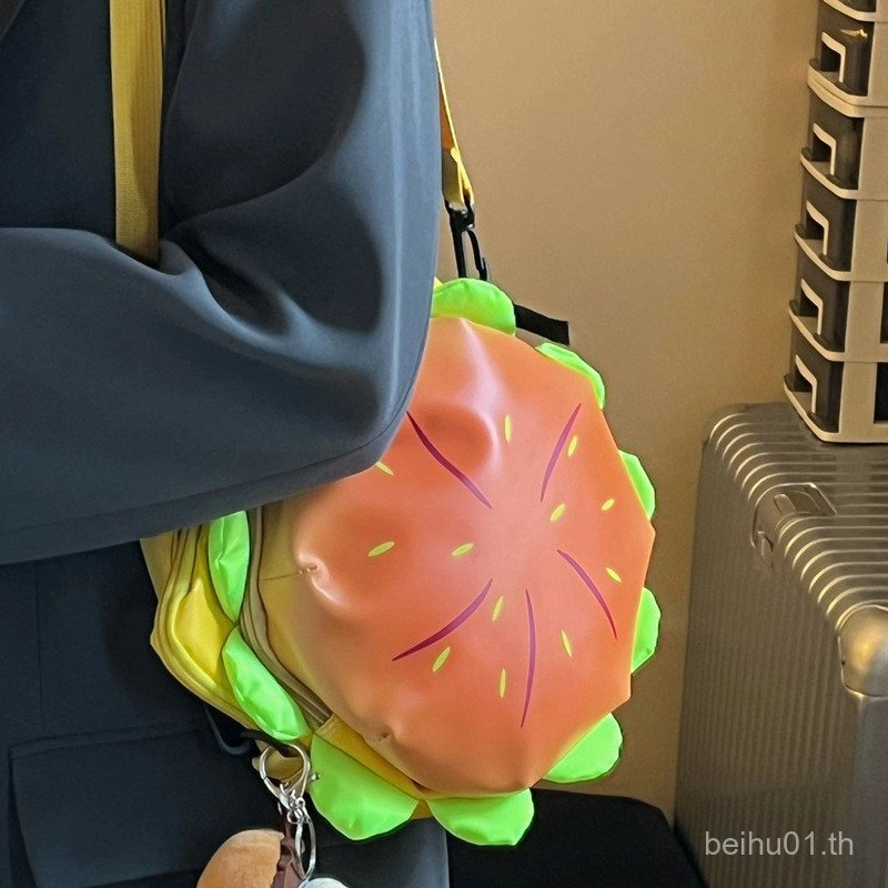 ⭐⭐Burger Messenger Bag Xiaohongshu เดียวกันสไตล์ชีสสามมิติ Burger Messenger กระเป๋าสาวน่ารัก All-Mat