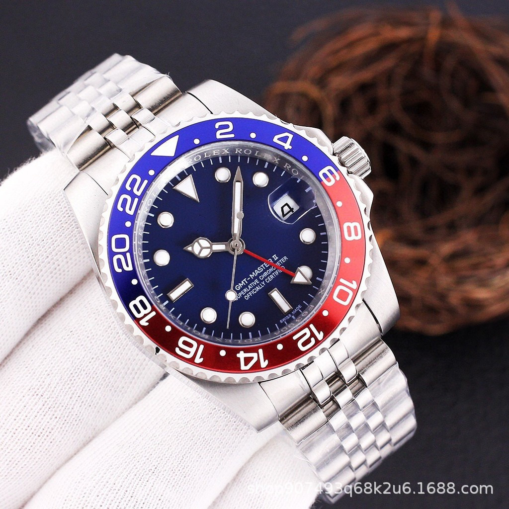 Shi Shuang Wrist นาฬิกาอัตโนมัติ Green Time Zone นาฬิกา gmt แบบกลไกอัจฉริยะ