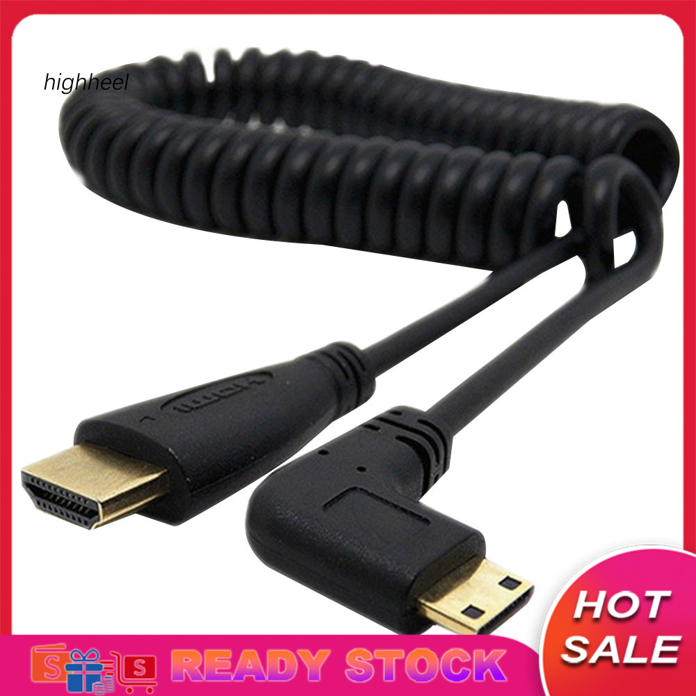 [คลังสินค้าพร้อม] Mini HDMI เข้ากันได้กับ HDMI ชาย 90 องศาอะแดปเตอร์มุมขวาสายสปริงสําหรับ SLR PC