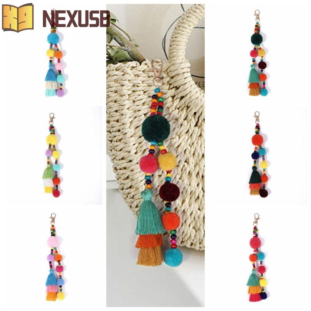 NEXUSBEAM Boho สไตล์ผม Ball พู่พวงกุญแจ,พู่ Boho สไตล์ Boho พวงกุญแจ, Boho เครื่องประดับ Handmade Po