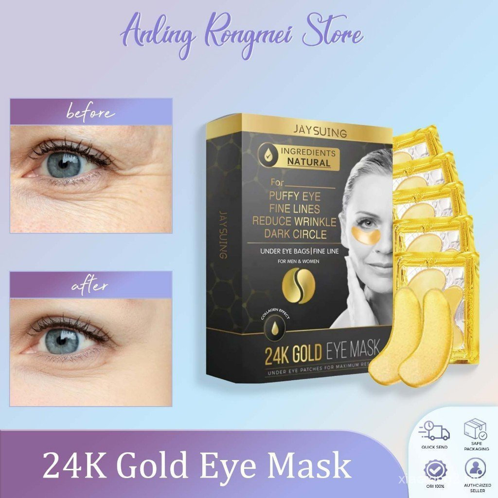 Jaysuing24k Golden Eye Mask 24k Golden Eye Mask ลบความหมองคล้ํา Anti-Aging ลดริ้วรอย 24k Gold Eye Ma