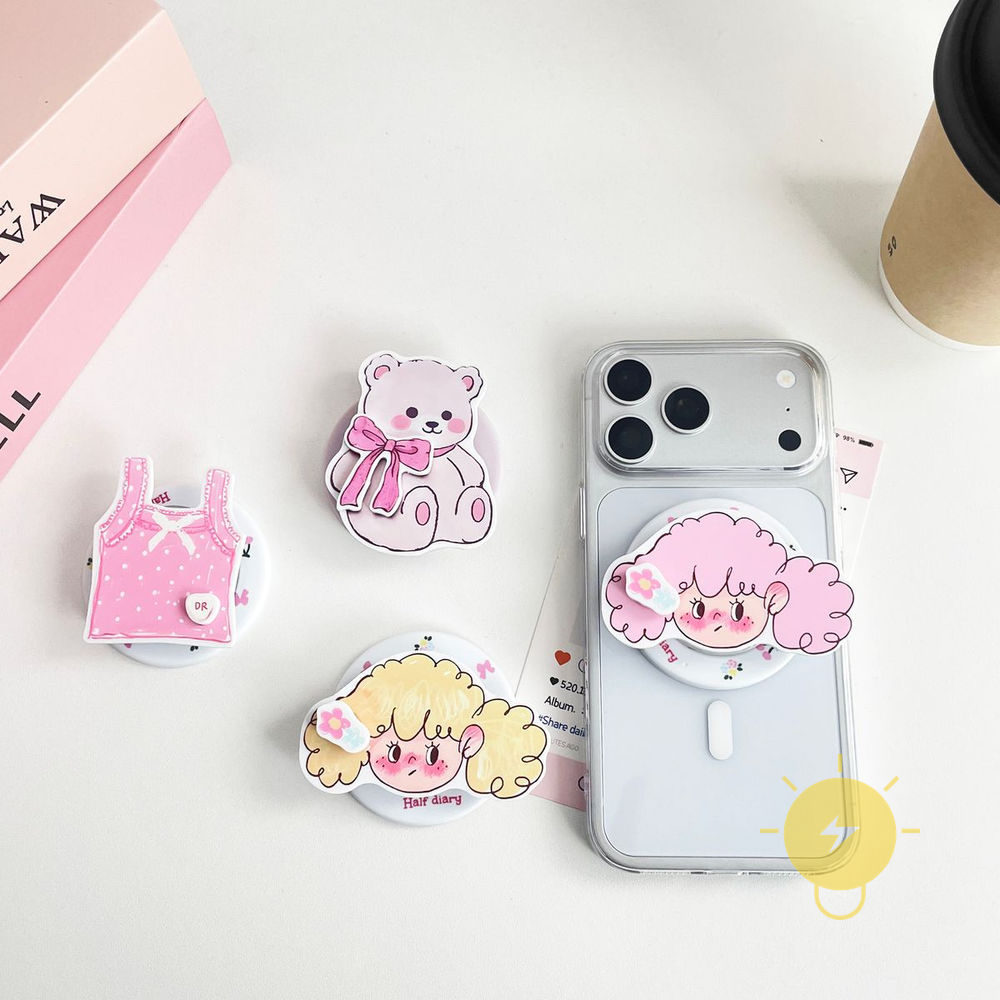 with Griptok Magnetic TPU Pink with Griptok Bear Girl Phone Grip Stand Holder For magnetic griptok