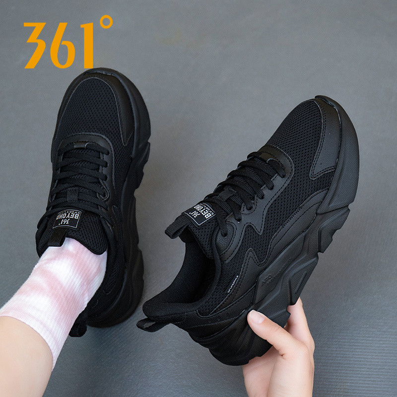รองเท้าผ้าใบธุรกิจสีดำล้วนสำหรับผู้หญิง รุ่น 361, รองเท้าวิ่งสีดำ, รองเท้าตาข่ายระบายอากาศ, รองเท้าล