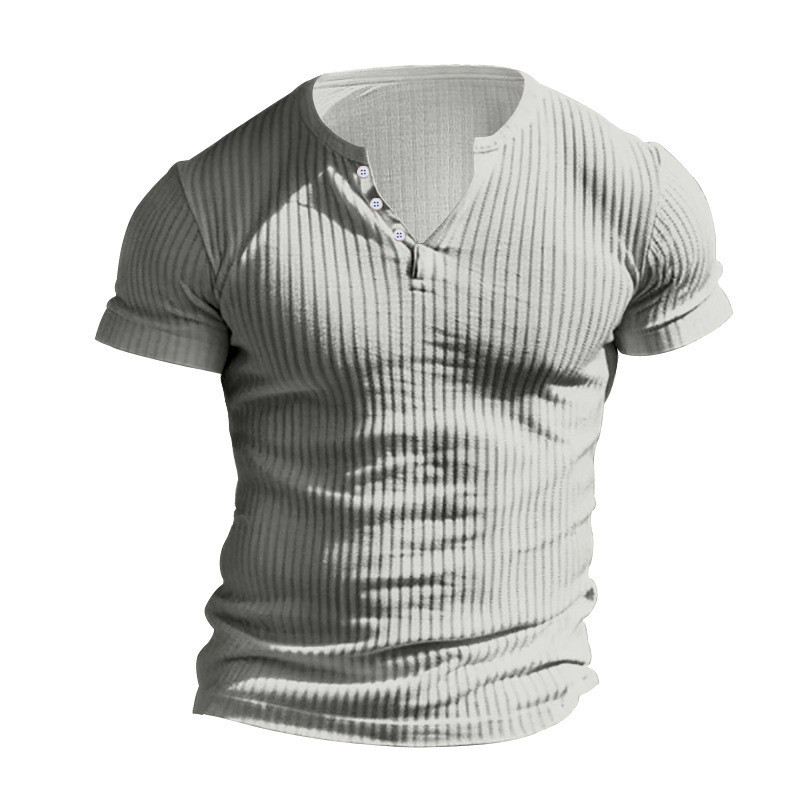 ZONE เสื้อยืดแขนสั้นผู้ชายถัก Henry Slim-fit การออกกําลังกายทุกวันสไตล์