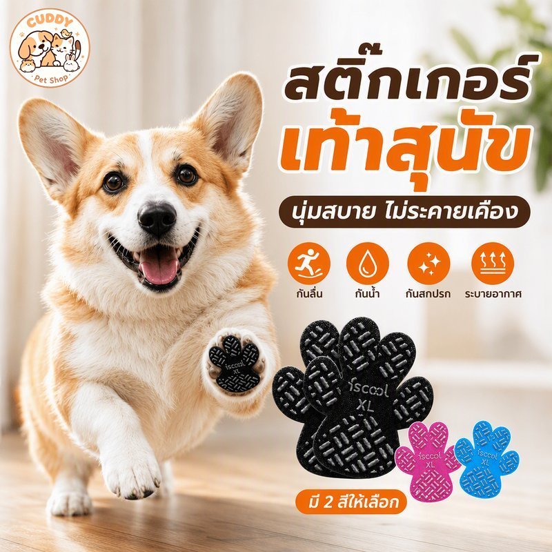 สติ๊กเกอร์รองเท้าสุนัข ซิลิโคน กันลื่น กันน้ำ ระบายอากาศ ป้องกันเท้าร้อน กันสกปรก BHQ