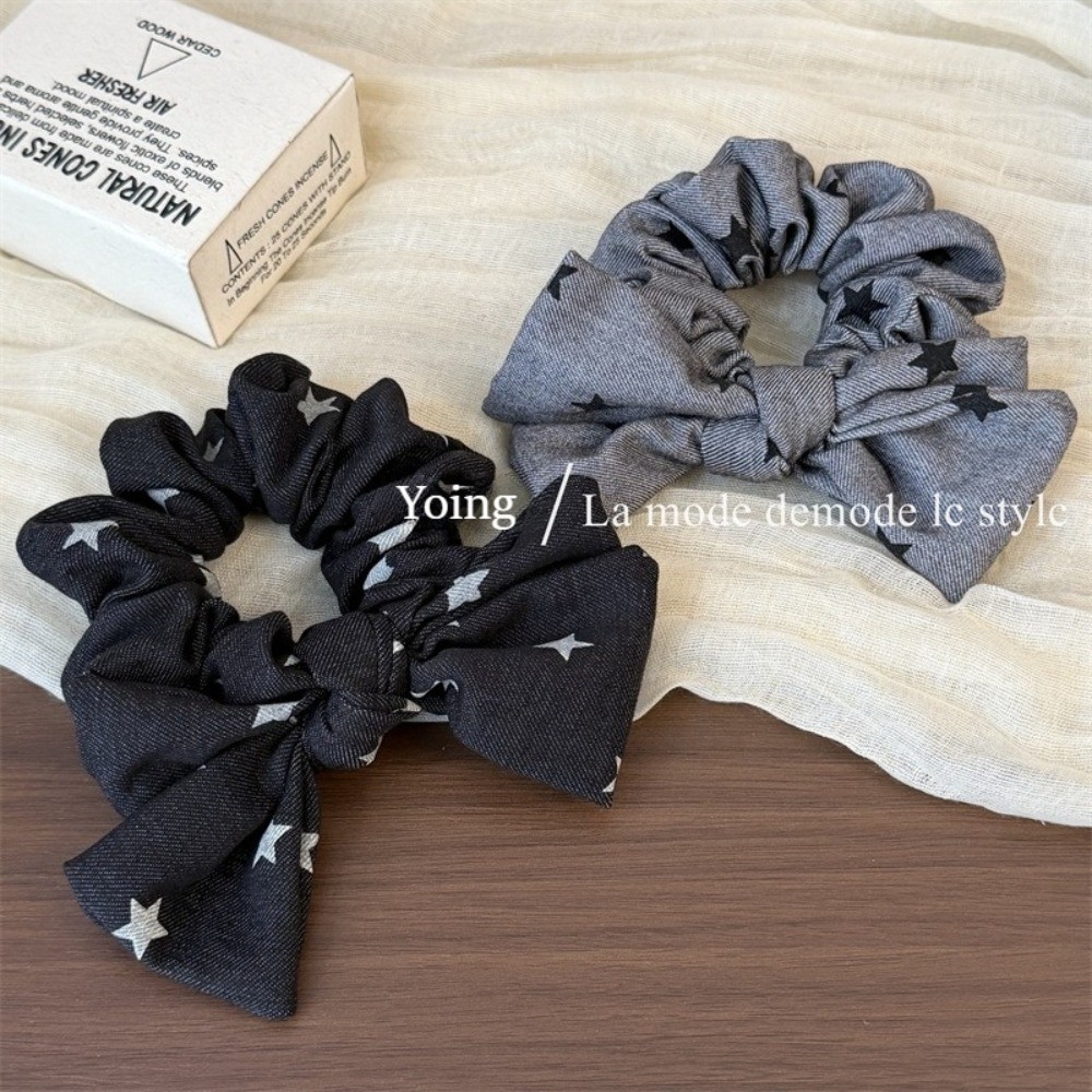 Yoing/เวอร์ชั่นเกาหลีสีเทา Star Elements Bowknot Scrunchy Hair Tie เครื่องประดับผม