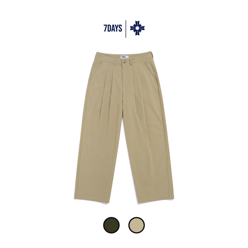 ขากว้างผู้ชาย PLEATED KHAKI PANTS 7DAYS PLEATED WIDE KHAKI PANTS Basic กางเกงขากว้างธรรมดา