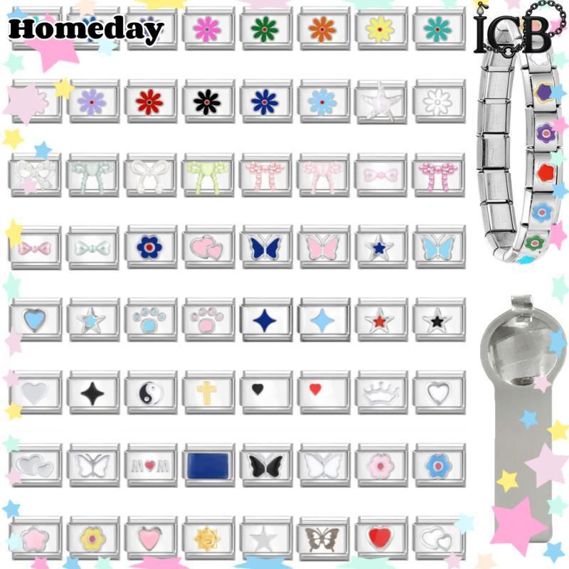 HOT Simple ดอกไม้ Sliver สร้อยข้อมือ Charm อิตาเลี่ยน Fit 9 มม.สแตนเลส DIY เครื่องประดับทําอุปกรณ์เสริมบุคลิกภาพโมดูลสร้อยข้อมือ