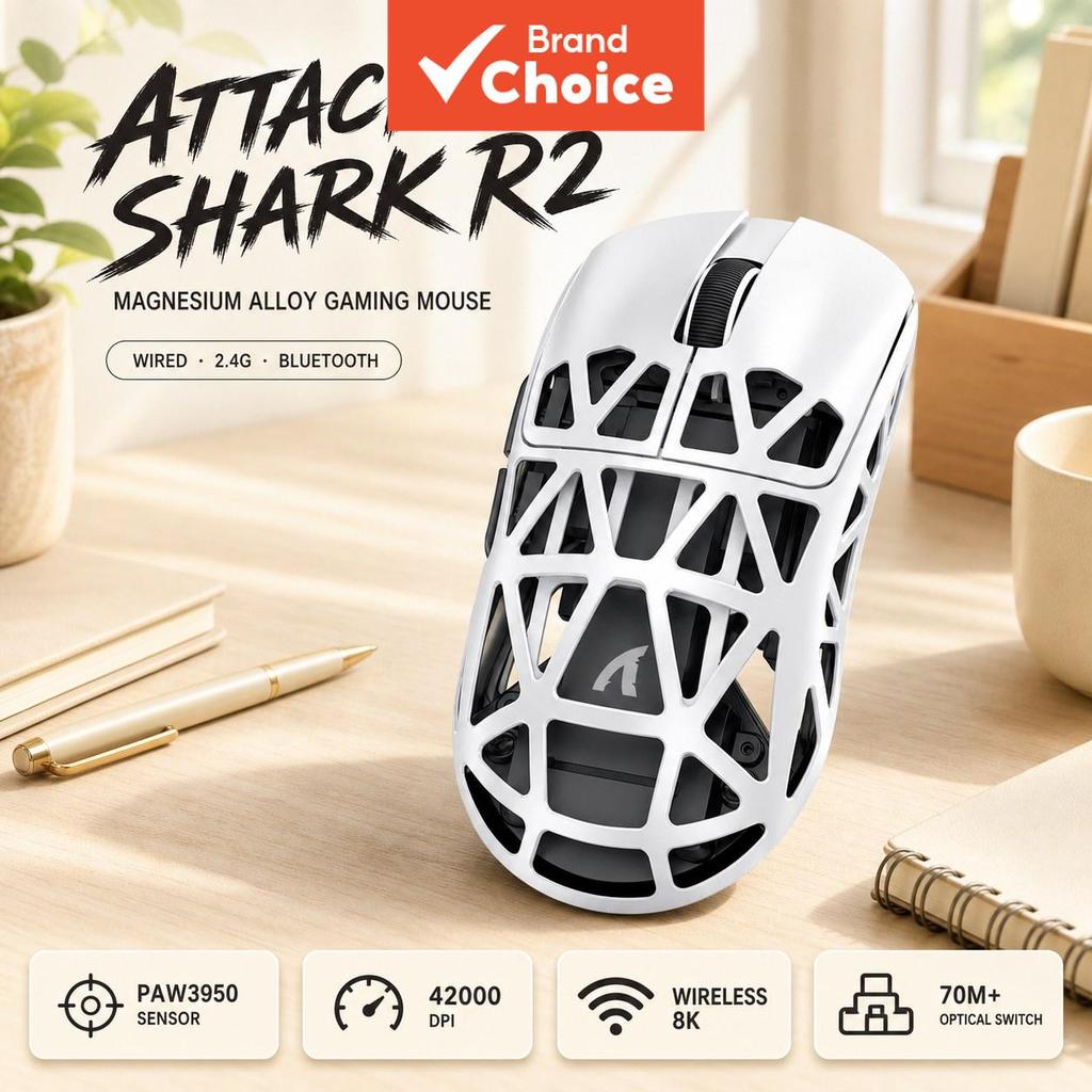 เมาส์ Attack Shark R2 พร้อมเซ็นเซอร์ PixArt PAW3950 ความละเอียด 50-42000 DPI รองรับการเชื่อมต่อแบบมี