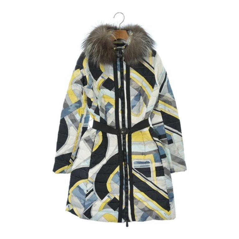Emilio Pucci Down Coat Women black White yellow overall pattern Direct from Japan Secondhand