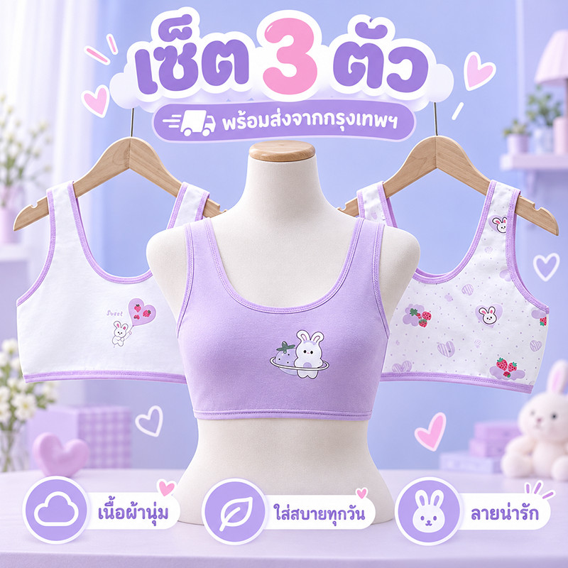 เด็กผู้หญิง แพค3‑4ชิ้น เสื้อกล้ามเด็กหญิง ชุดชั้นในวัยรุ่น ผ้าฝ้าย ป้องกันการโป๊ เสื้อกล้ามนุ่มซับเหงื่อใส่สบาย