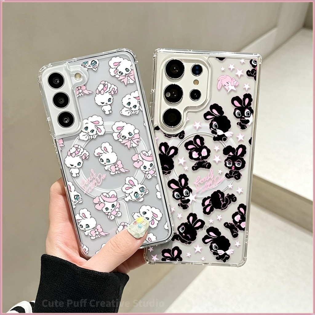 สำหรับ Samsung เคสป้องกันโทรศัพท์ แม่เหล็กใส ลายกระต่ายสไตล์ Y2K คู่รัก ขอบแข็งนิ่ม รูกล้องใหญ่ S26 