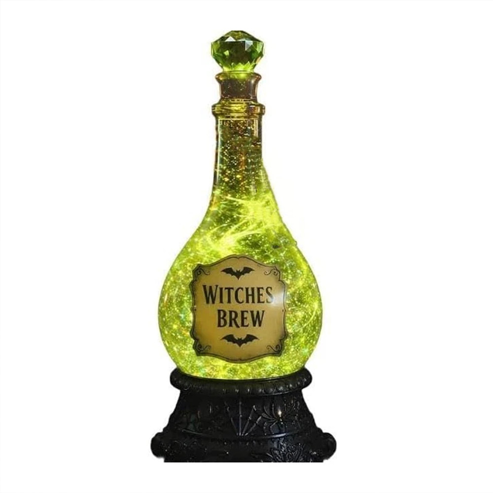 Halloween Witches Brew Potion Bottle Light, Glowing Green Magic Potion Lamp Table Decor