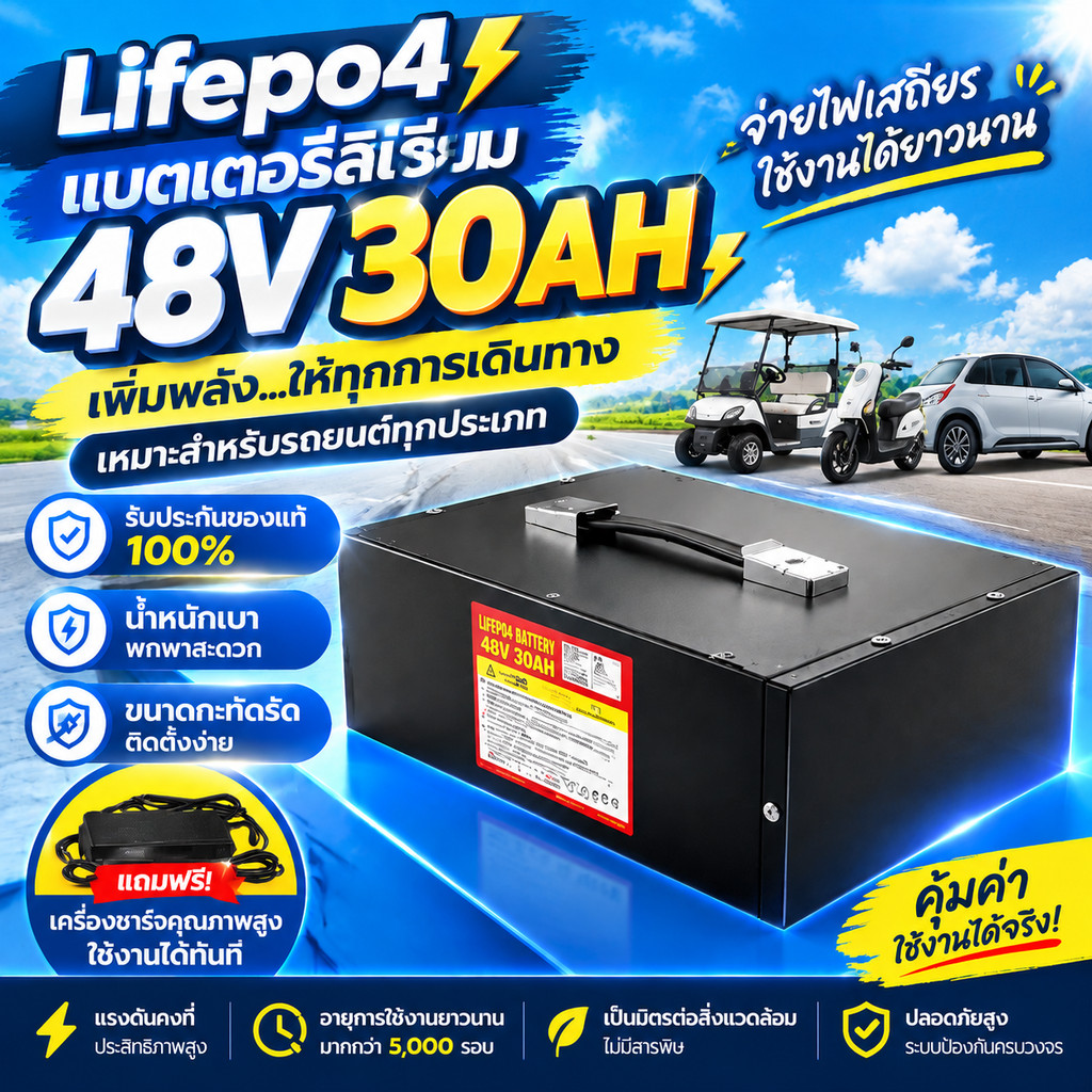 Li-ion NMC แบตลิเธียมรถไฟฟ้า 48V 20Ah/30Ah ST พร้อมใช้งาน BMS ในตัว แบตรถไฟฟ้า แบตลิเธียมไอออน แบตเต