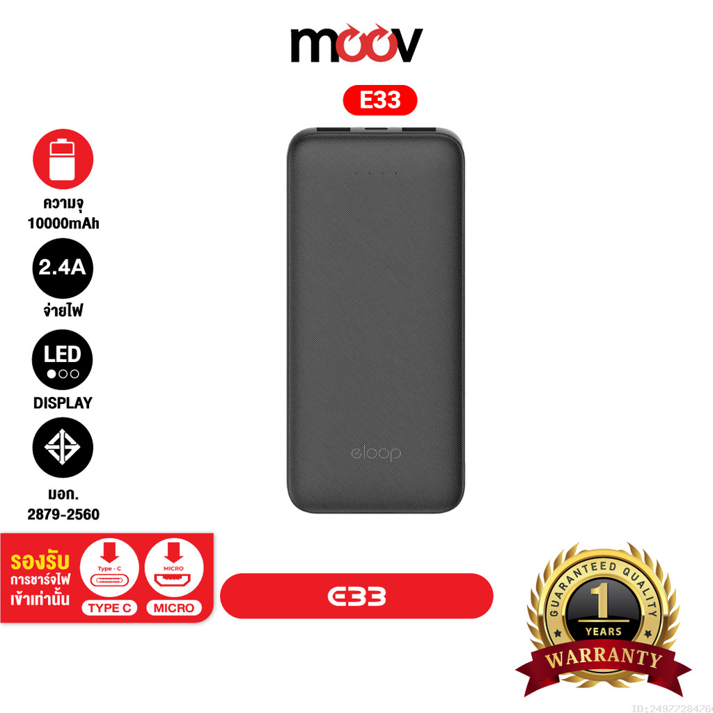 [ส่งไว] Eloop E33 แบตสำรอง 10000mAh ชาร์จ 2.4A 12W Powerbank พาวเวอร์แบงค์ เพาเวอร์แบงค์