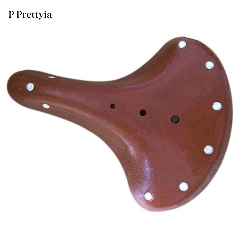 P Prettyia สไตล์วินเทจหนังจักรยานอานกว้าง Unisex เบาะ Shock Absorption Breathable สําหรับอุปกรณ์จักรยาน — صورة 3